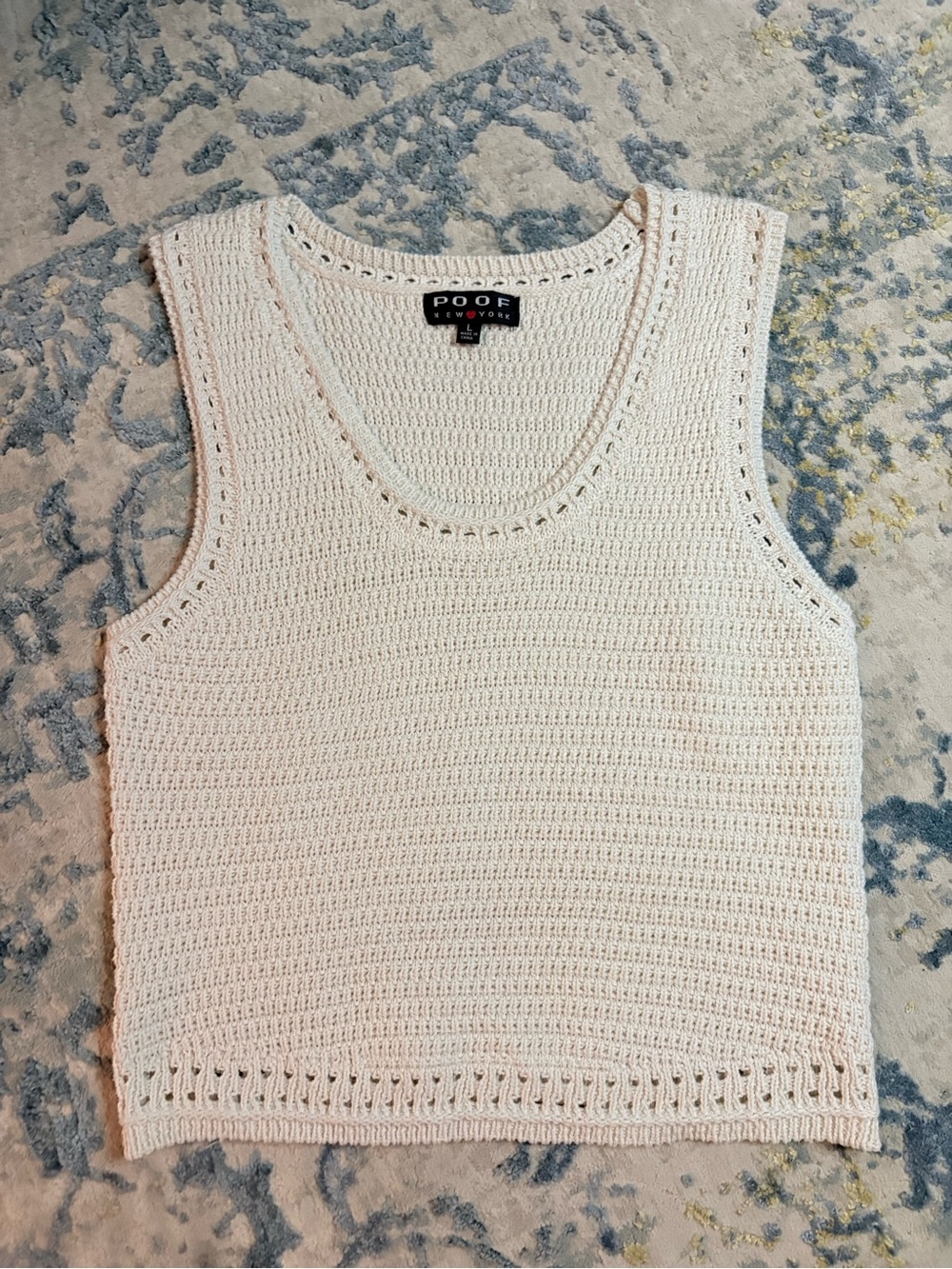 Poof! Cream Crochet Knit Tank Top